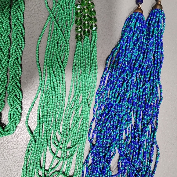 Fashion costume jewelry necklace lot Glass seed beads multi layered green blue - Picture 10 of 10